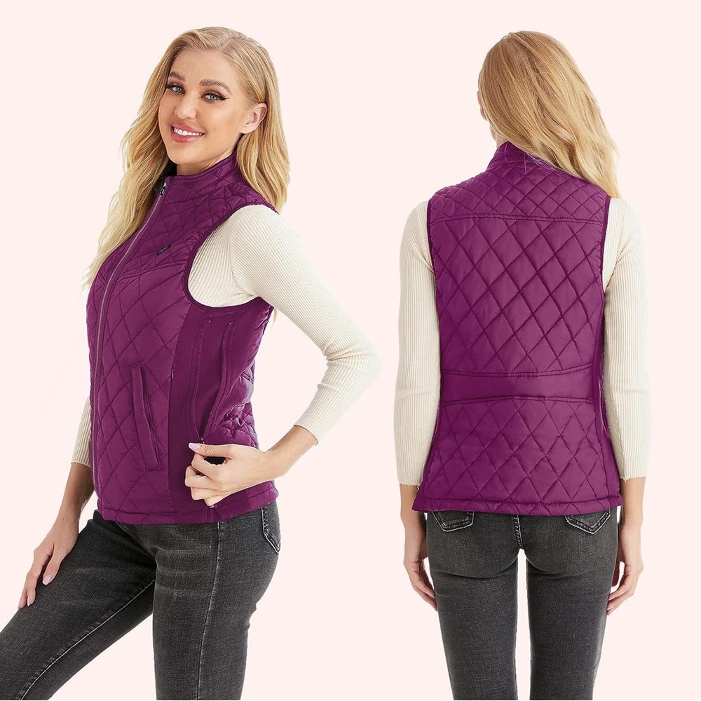 Women's Quilted Purple Puffer Vest - Sleeveless Zip Front